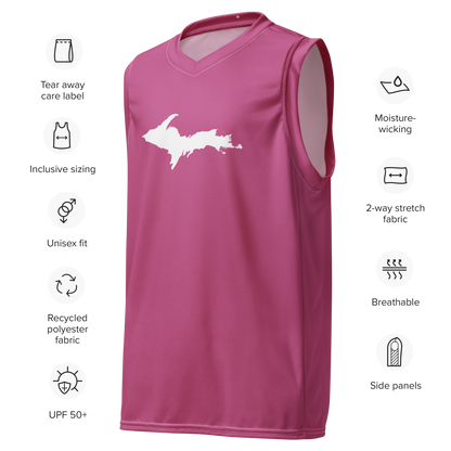 Michigan Upper Peninsula Basketball Jersey (w/ UP Outline) | Unisex - Apple Blossom Pink