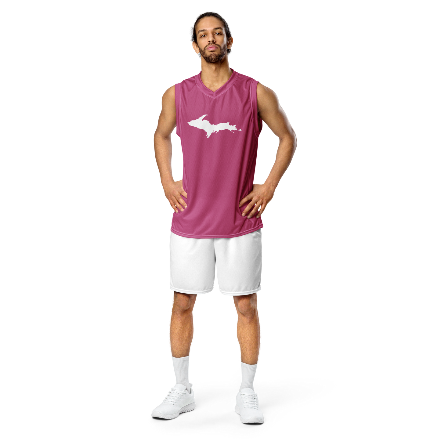 Michigan Upper Peninsula Basketball Jersey (w/ UP Outline) | Unisex - Apple Blossom Pink