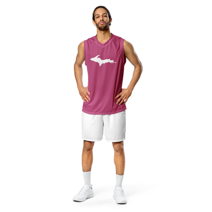 Michigan Upper Peninsula Basketball Jersey (w/ UP Outline) | Unisex - Apple Blossom Pink