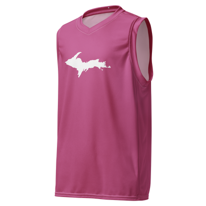 Michigan Upper Peninsula Basketball Jersey (w/ UP Outline) | Unisex - Apple Blossom Pink