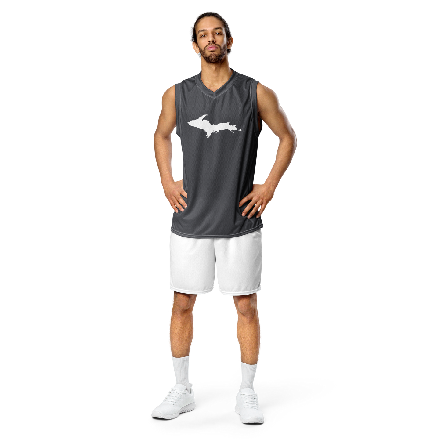 Michigan Upper Peninsula Basketball Jersey (w/ UP Outline) | Unisex - Iron Ore Grey