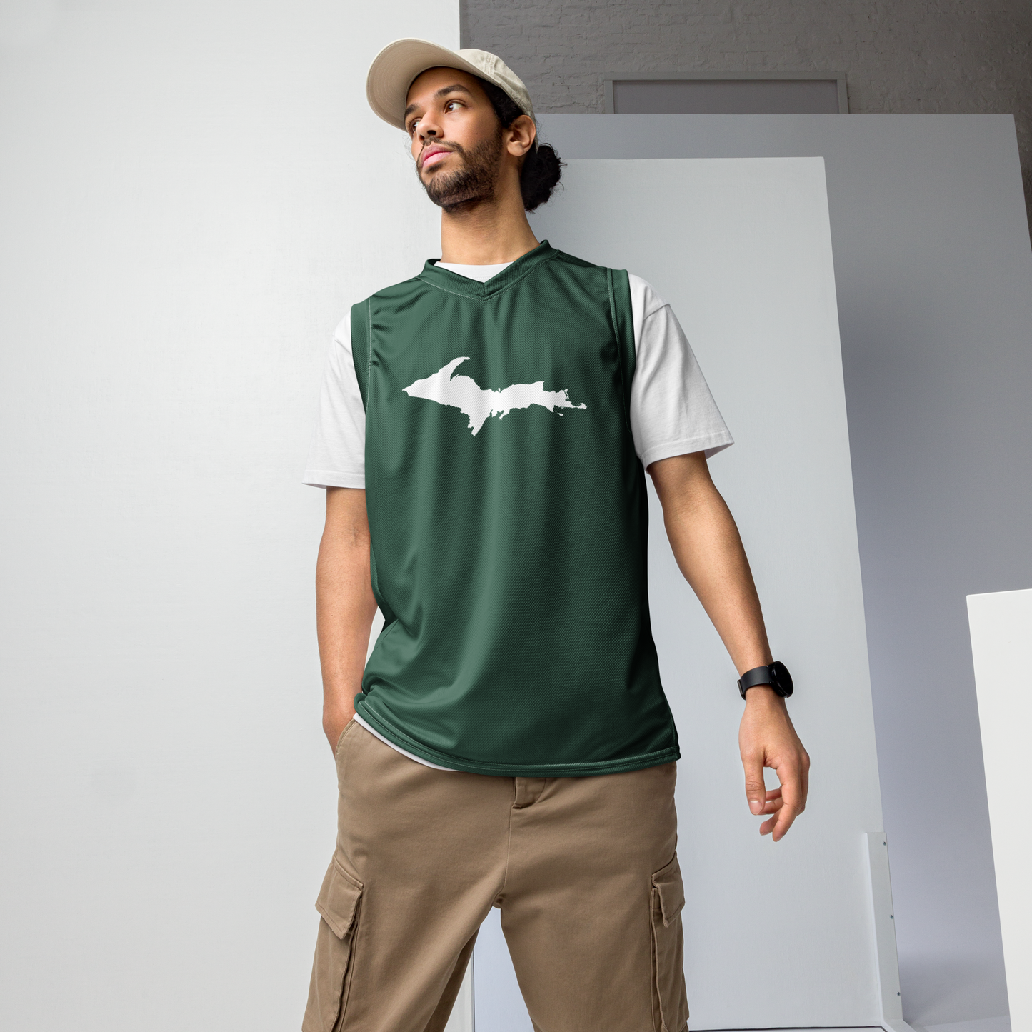 Michigan Upper Peninsula Basketball Jersey (w/ UP Outline) | Unisex - Ginger Ale Green