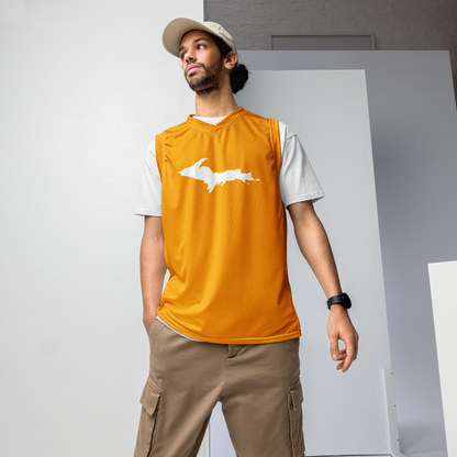 Michigan Upper Peninsula Basketball Jersey (w/ UP Outline) | Unisex - Birch Leaf Orange