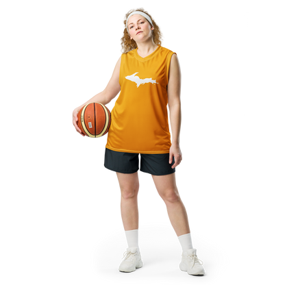 Michigan Upper Peninsula Basketball Jersey (w/ UP Outline) | Unisex - Birch Leaf Orange