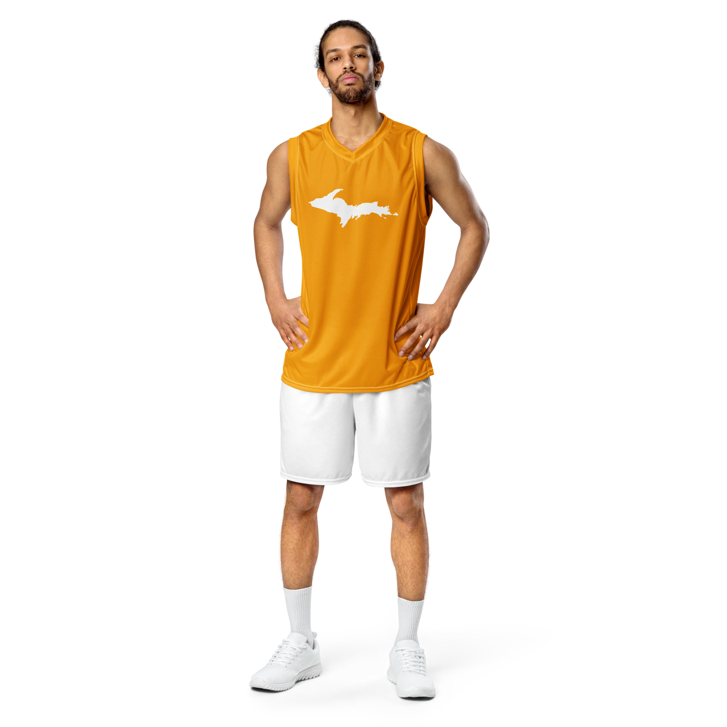 Michigan Upper Peninsula Basketball Jersey (w/ UP Outline) | Unisex - Birch Leaf Orange