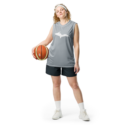 Michigan Upper Peninsula Basketball Jersey (w/ UP Outline) | Unisex - SIlver