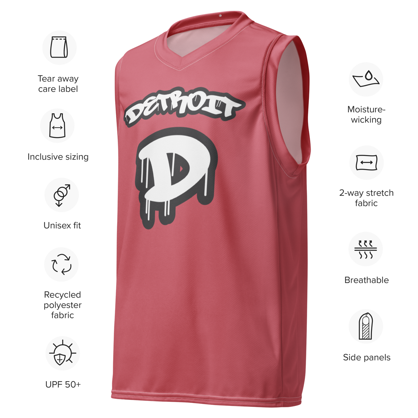 'Detroit 313' Basketball Jersey (Tag Edition) | Unisex - Watermelon Pink