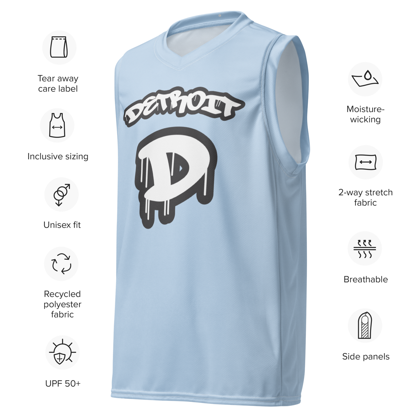 'Detroit 313' Basketball Jersey (Tag Edition) | Unisex - Light Blue