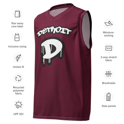 'Detroit 313' Basketball Jersey (Tag Edition) | Unisex - Old Mission Burgundy