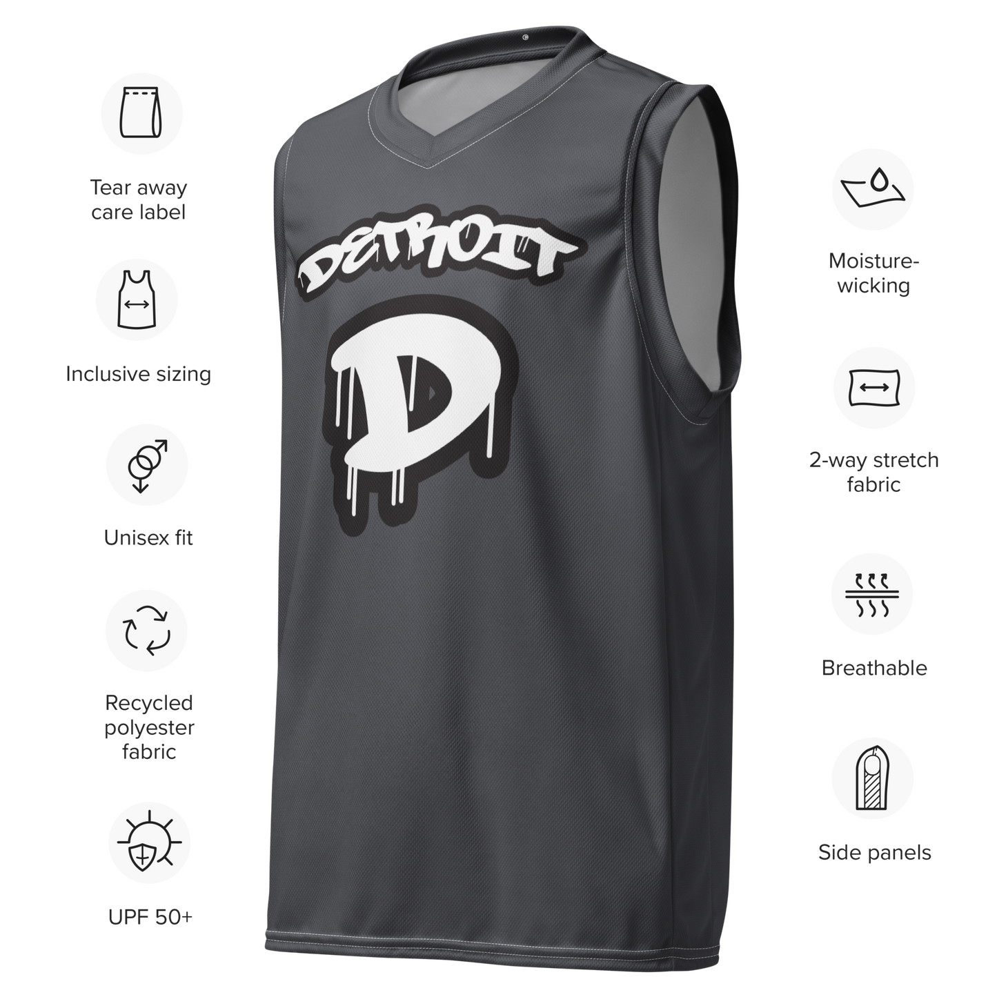 'Detroit 313' Basketball Jersey (Tag Edition) | Unisex - Iron Ore Grey