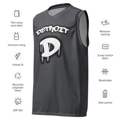 'Detroit 313' Basketball Jersey (Tag Edition) | Unisex - Iron Ore Grey