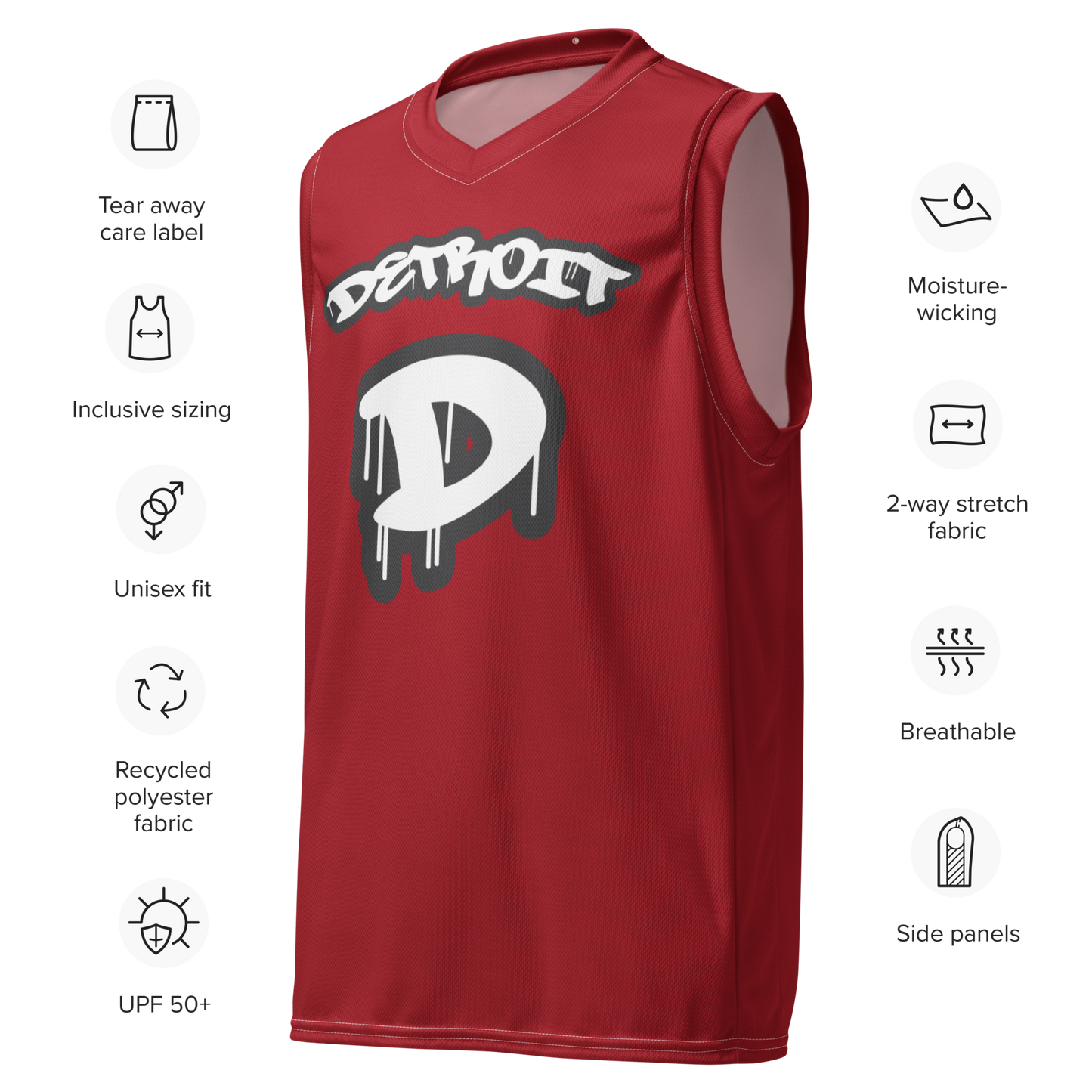 'Detroit 313' Basketball Jersey (Tag Edition) | Unisex - Thimbleberry Red