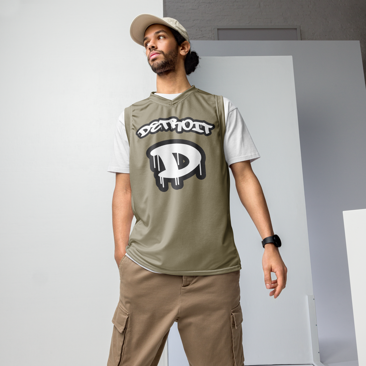 'Detroit 313' Basketball Jersey (Tag Edition) | Unisex - Petoskey Stone Beige