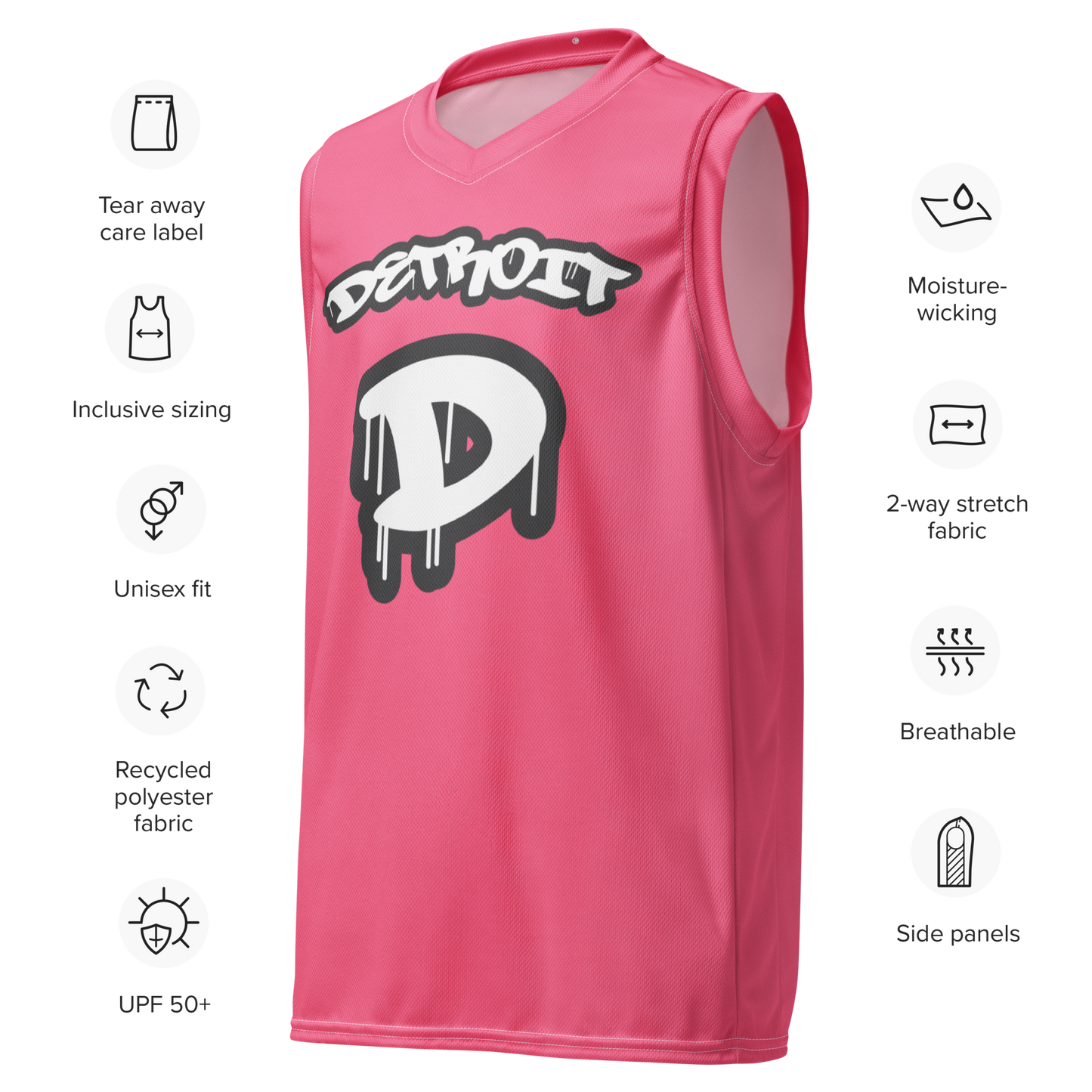 'Detroit 313' Basketball Jersey (Tag Edition) | Unisex - Rhodochrosite Pink