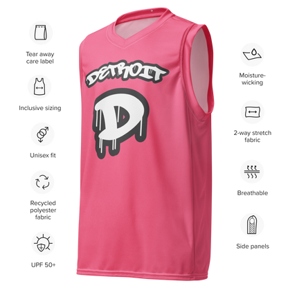 'Detroit 313' Basketball Jersey (Tag Edition) | Unisex - Rhodochrosite Pink