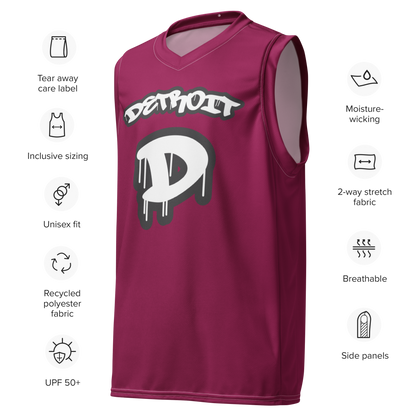 'Detroit 313' Basketball Jersey (Tag Edition) | Unisex - Ruby Red