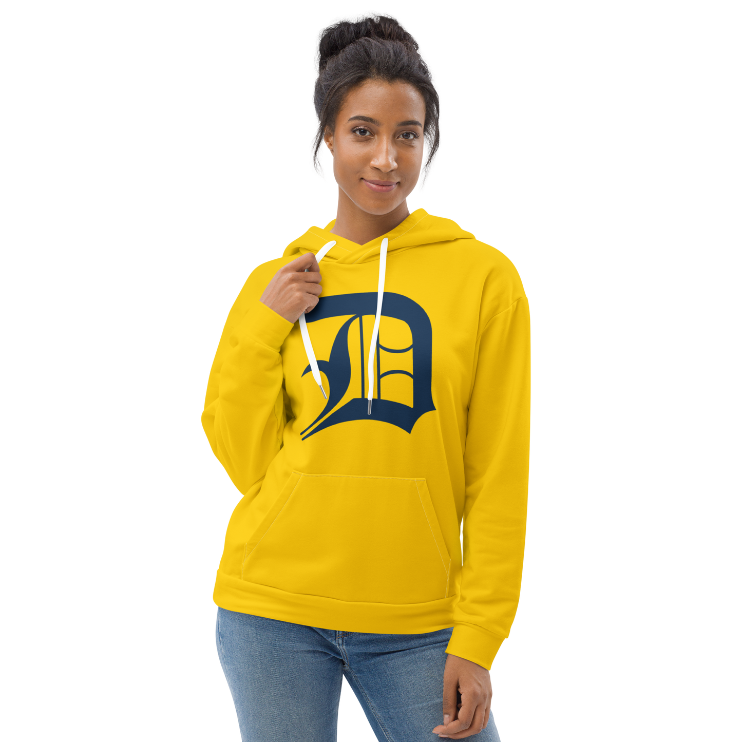 Detroit 'Old English D' Hoodie | Unisex AOP - Kerrytown Gold