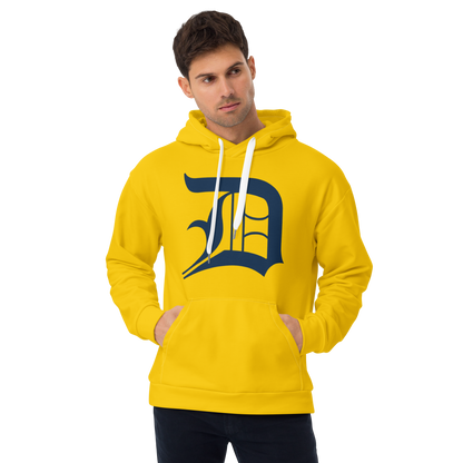 Detroit 'Old English D' Hoodie | Unisex AOP - Kerrytown Gold