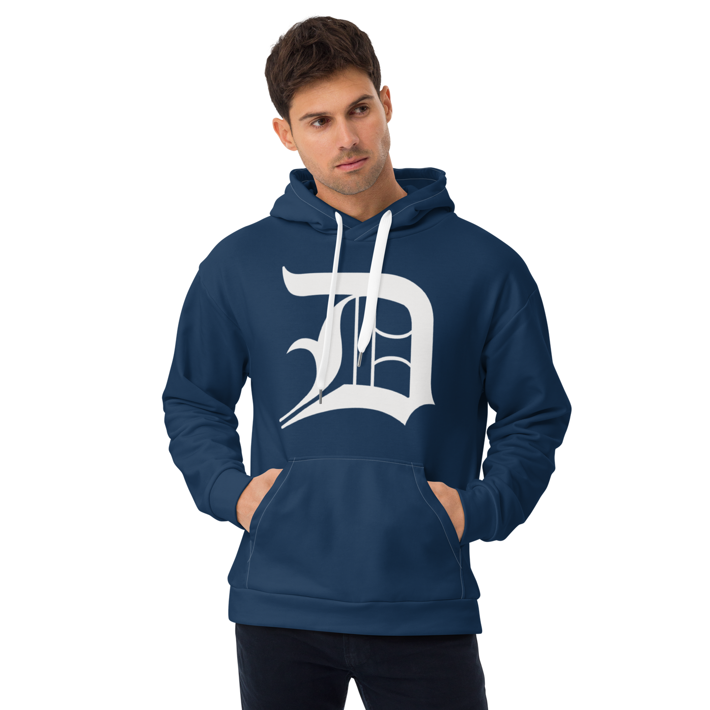 Detroit 'Old English D' Hoodie | Unisex AOP - Navy