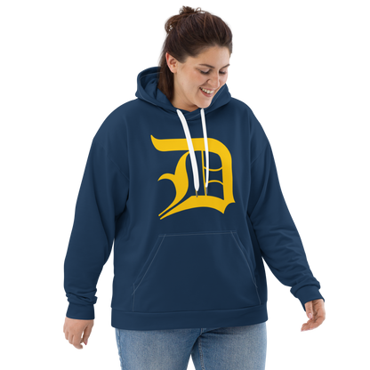 Detroit 'Old English D' Hoodie | Unisex AOP - Washtenaw Blue