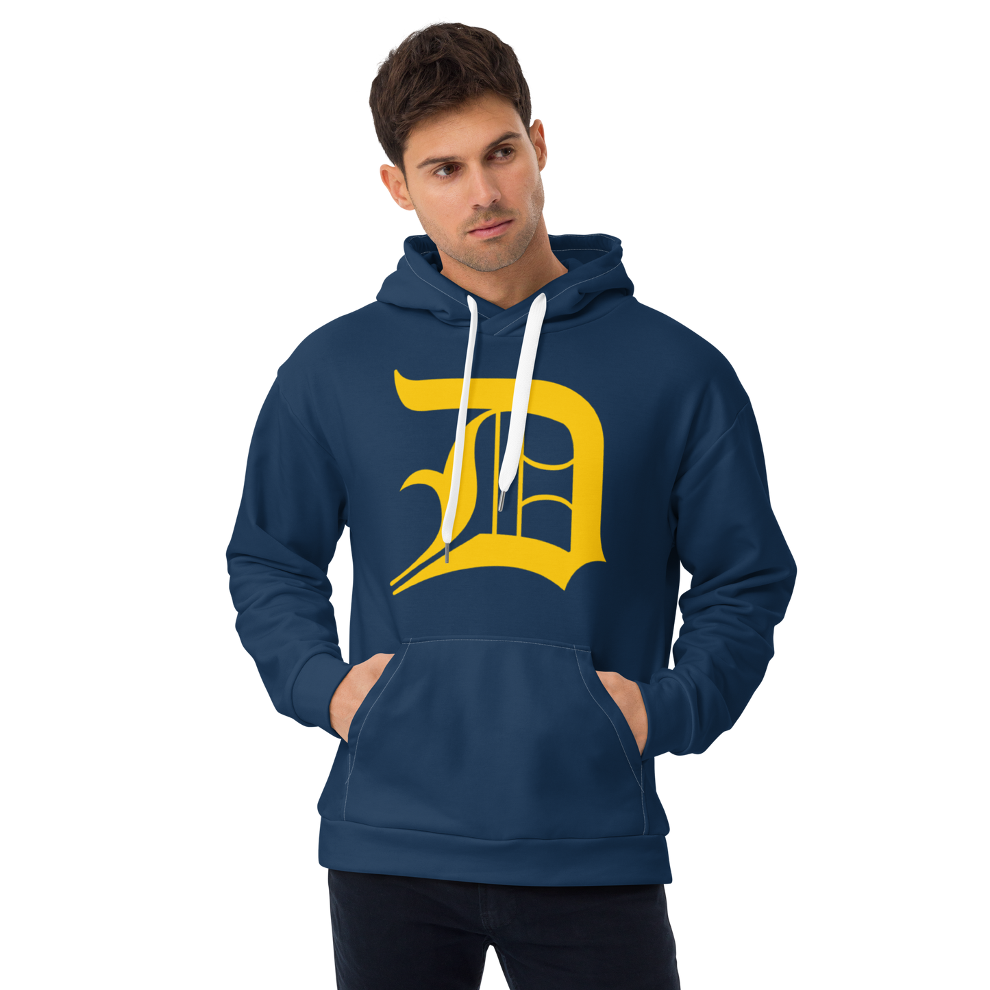 Detroit 'Old English D' Hoodie | Unisex AOP - Washtenaw Blue