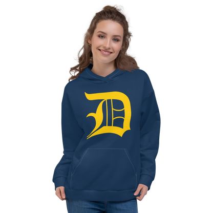 Detroit 'Old English D' Hoodie | Unisex AOP - Washtenaw Blue