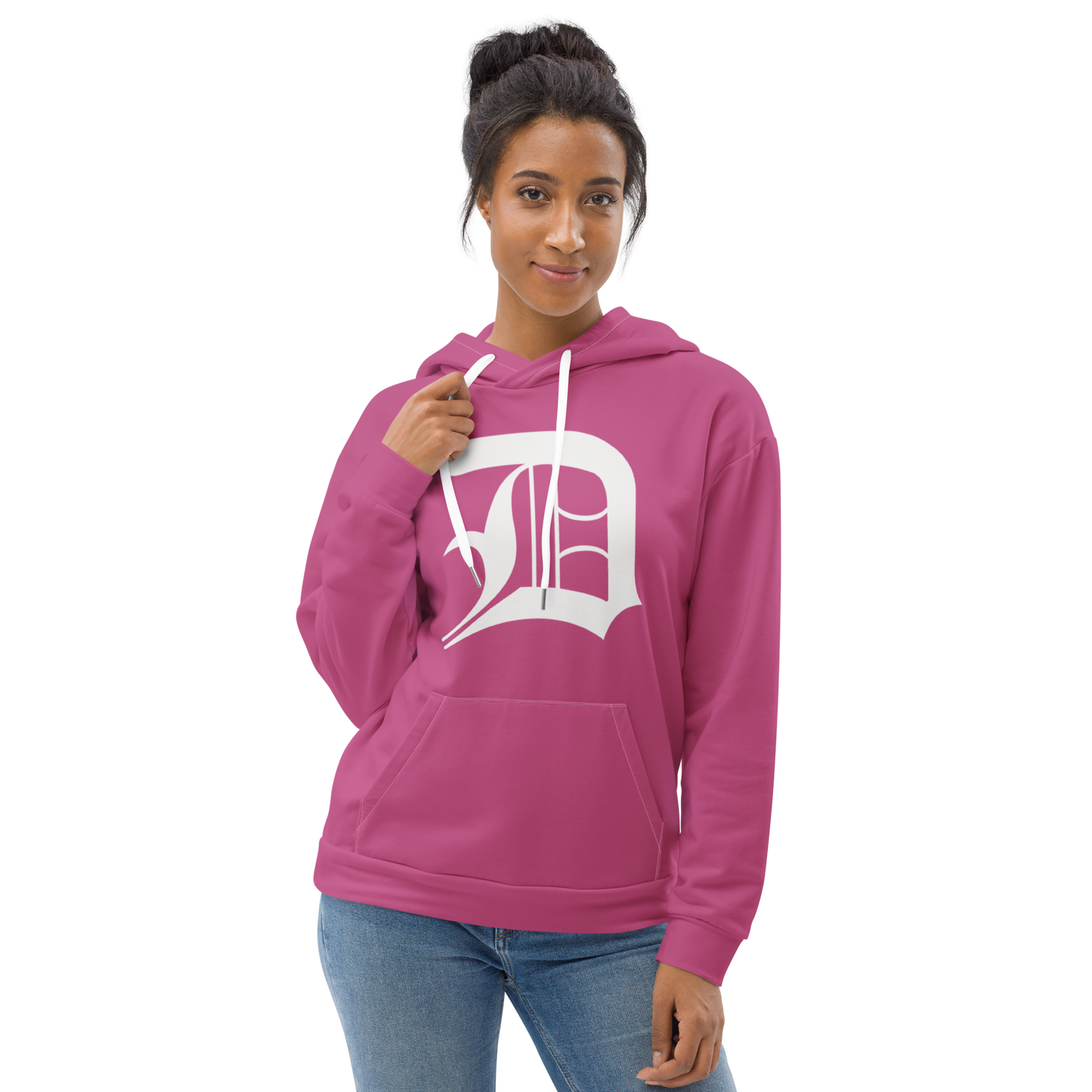 Detroit 'Old English D' Hoodie | Unisex AOP - Apple Blossom Pink