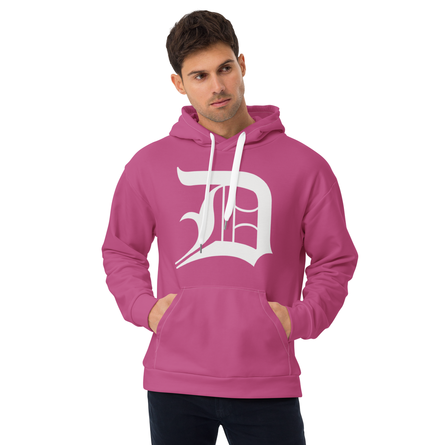 Detroit 'Old English D' Hoodie | Unisex AOP - Apple Blossom Pink