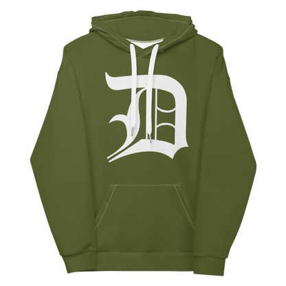 Detroit 'Old English D' Hoodie | Unisex AOP - Army Green