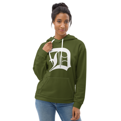 Detroit 'Old English D' Hoodie | Unisex AOP - Army Green