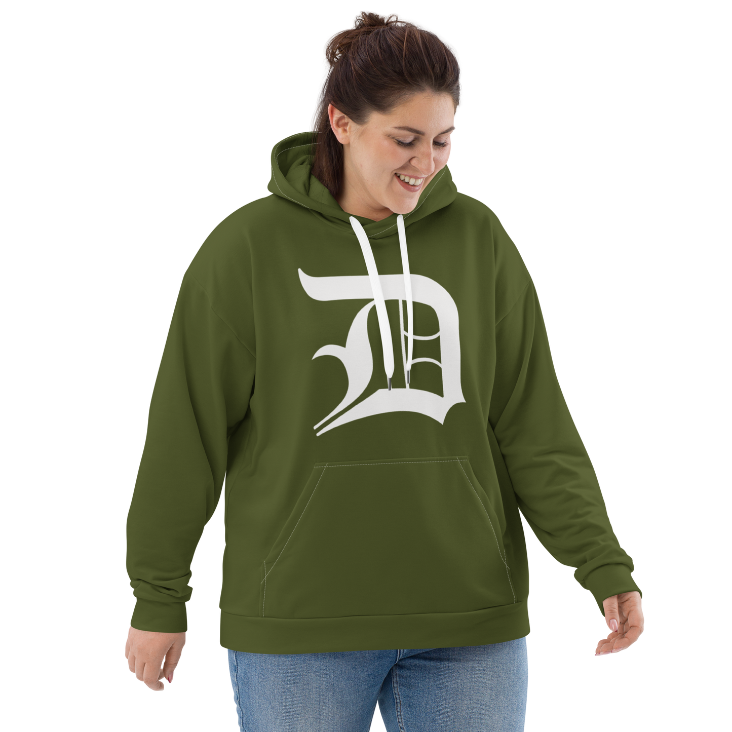 Detroit 'Old English D' Hoodie | Unisex AOP - Army Green