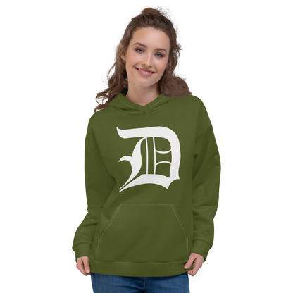 Detroit 'Old English D' Hoodie | Unisex AOP - Army Green