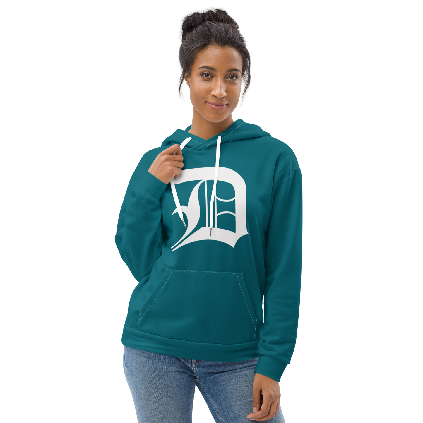 Detroit 'Old English D' Hoodie | Unisex AOP - Palace Teal