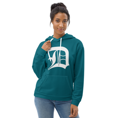 Detroit 'Old English D' Hoodie | Unisex AOP - Palace Teal