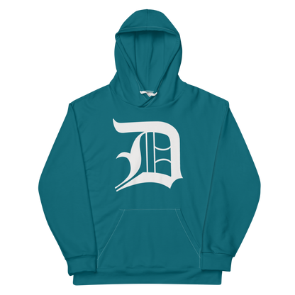 Detroit 'Old English D' Hoodie | Unisex AOP - Palace Teal