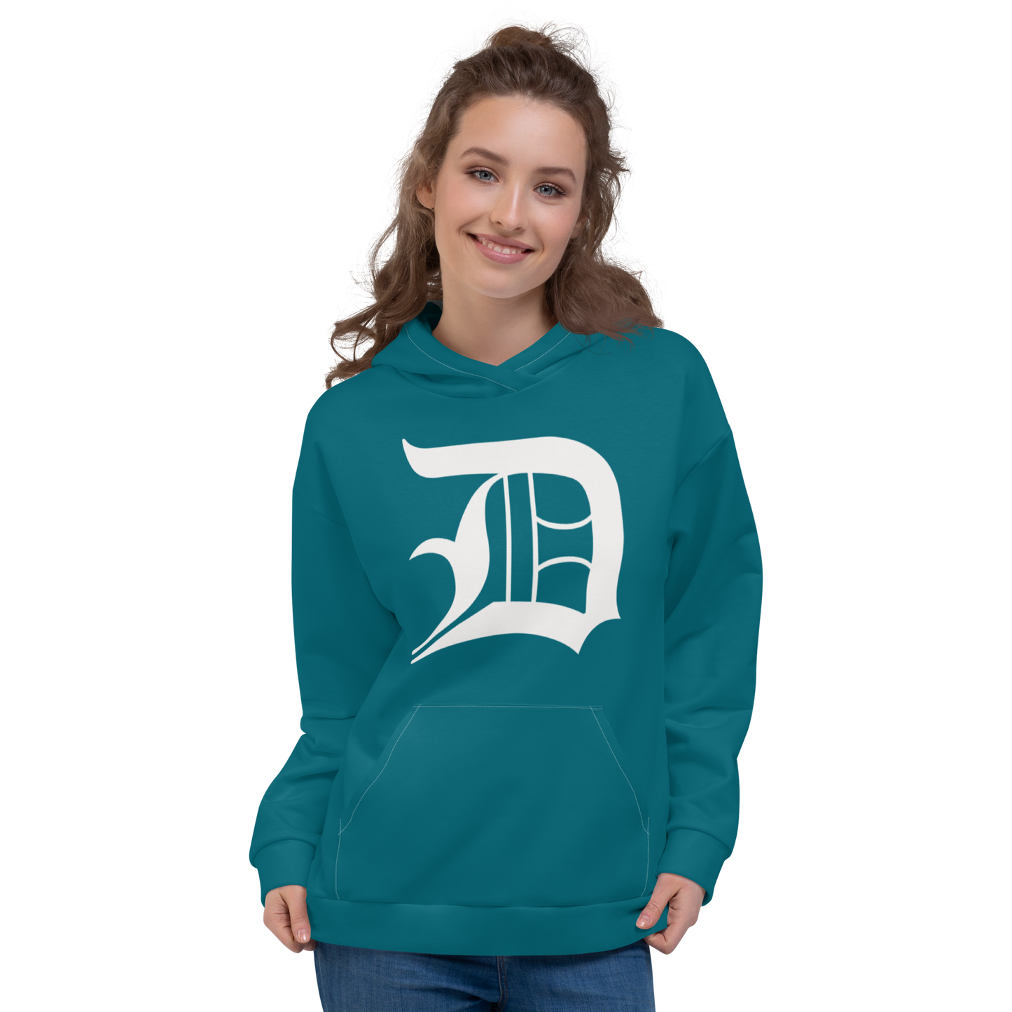 Detroit 'Old English D' Hoodie | Unisex AOP - Palace Teal