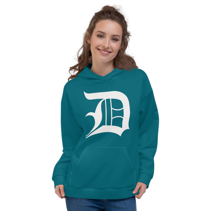 Detroit 'Old English D' Hoodie | Unisex AOP - Palace Teal