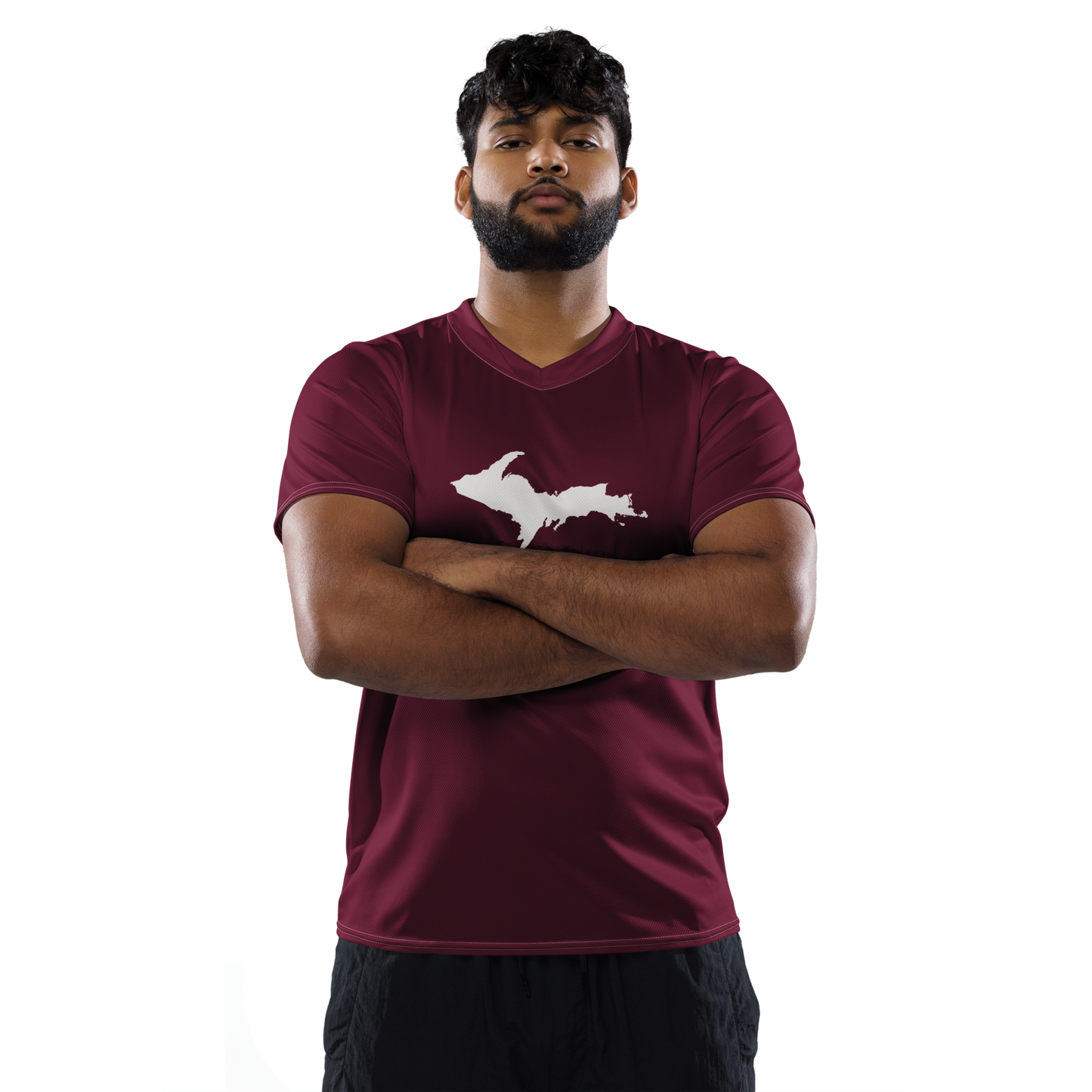 Michigan Upper Peninsula Soccer Jersey (w/ UP Outline) | Unisex - Old Mission Burgundy