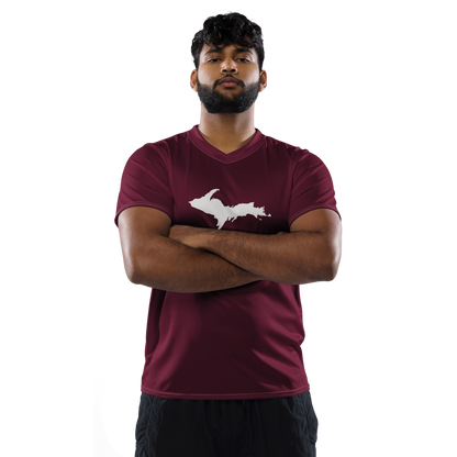 Michigan Upper Peninsula Soccer Jersey (w/ UP Outline) | Unisex - Old Mission Burgundy