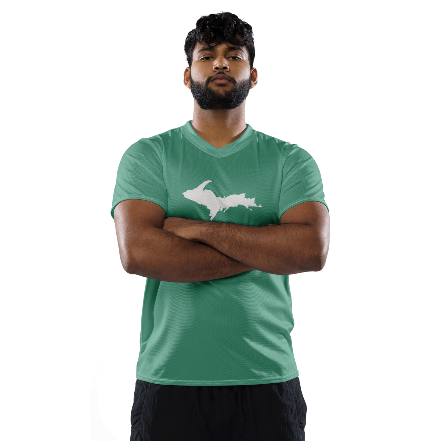 Michigan Upper Peninsula Soccer Jersey (w/ UP Outline) | Unisex - Metallic Mint Green