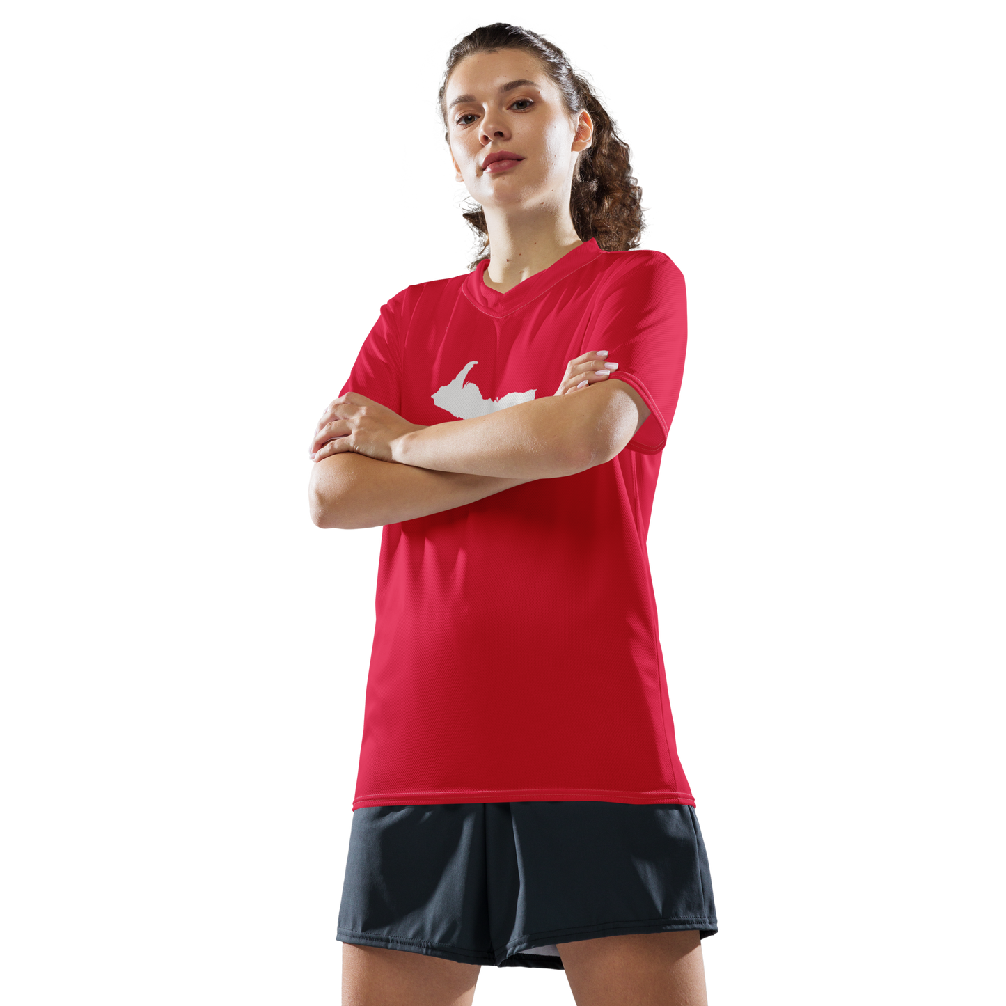 Michigan Upper Peninsula Soccer Jersey (w/ UP Outline) | Unisex - Lighthouse Red