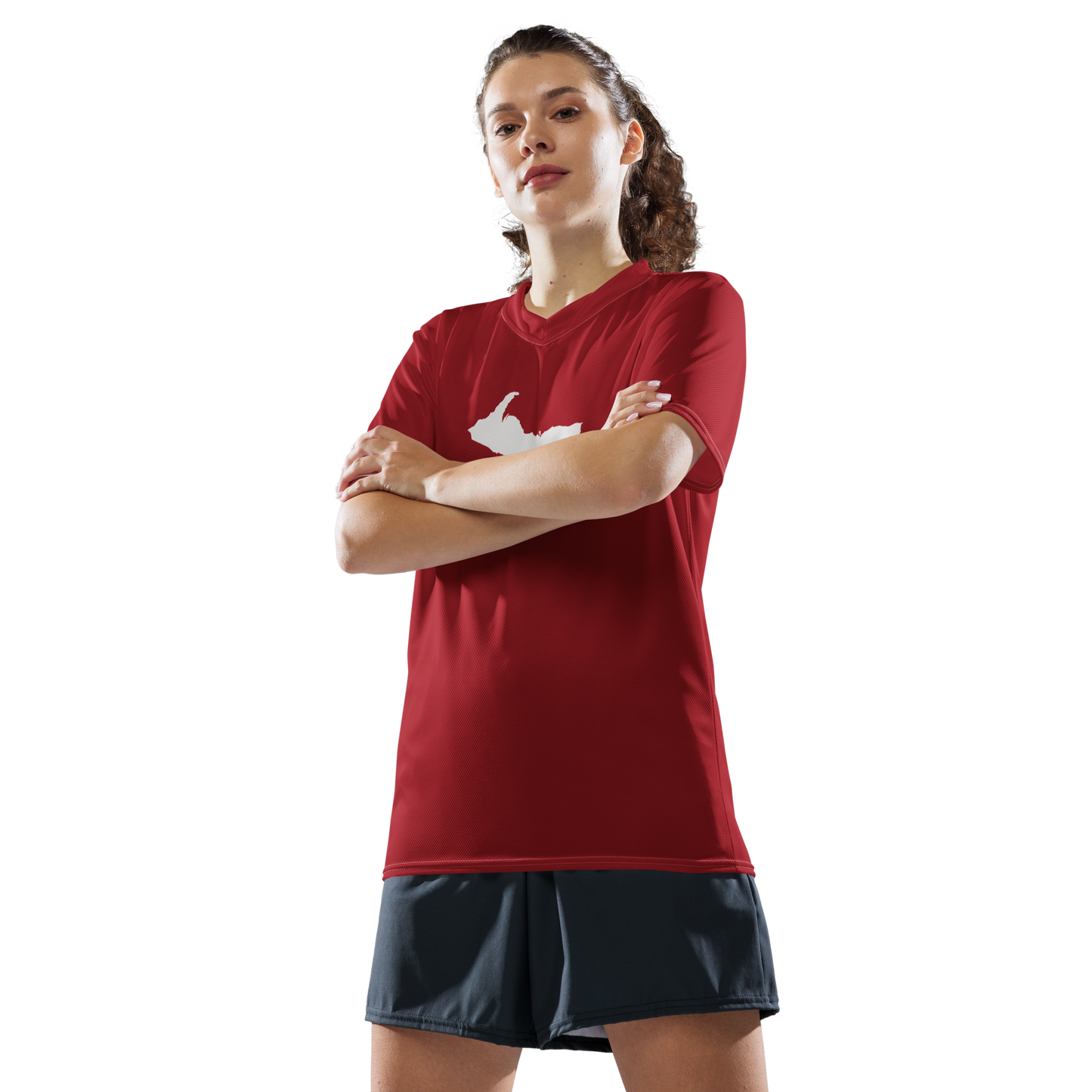 Michigan Upper Peninsula Soccer Jersey (w/ UP Outline) | Unisex - Thimbleberry Red