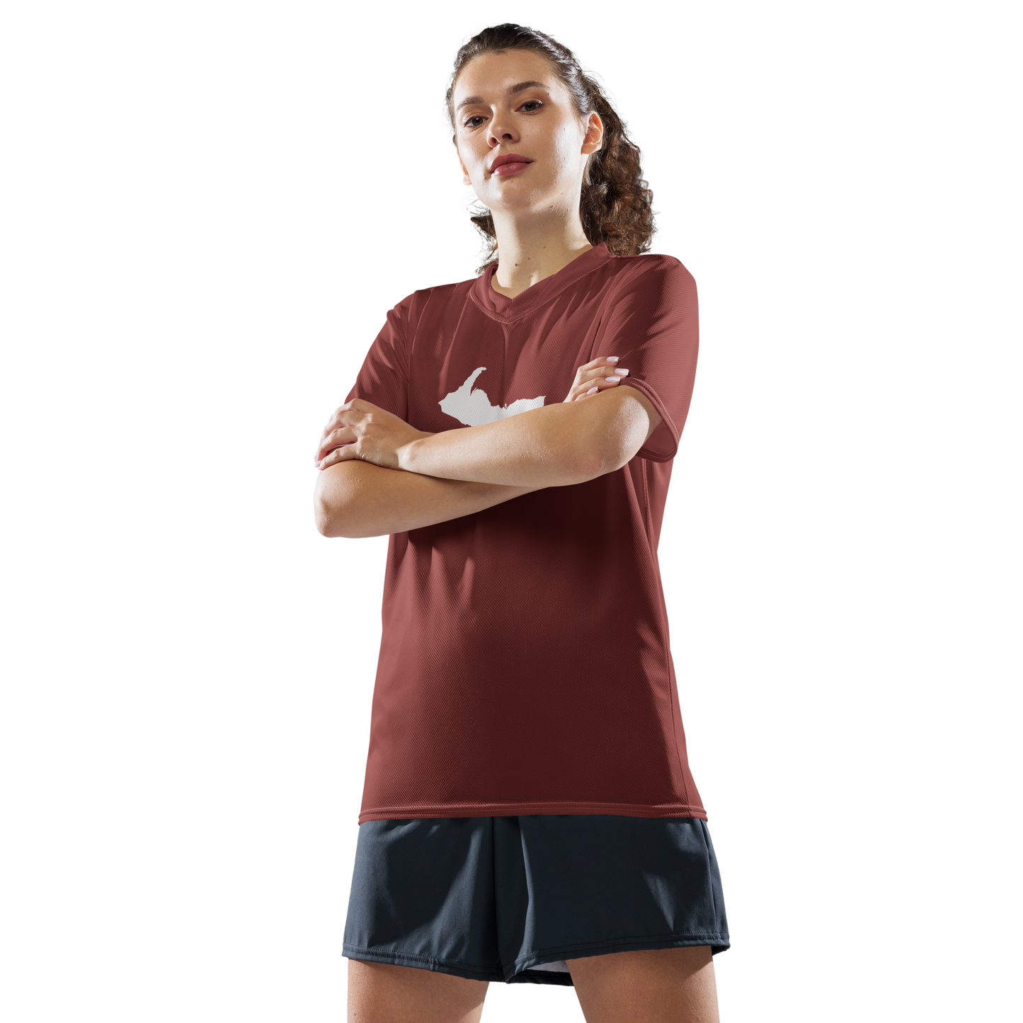 Michigan Upper Peninsula Soccer Jersey (w/ UP Outline) | Unisex - Ore Dock Red