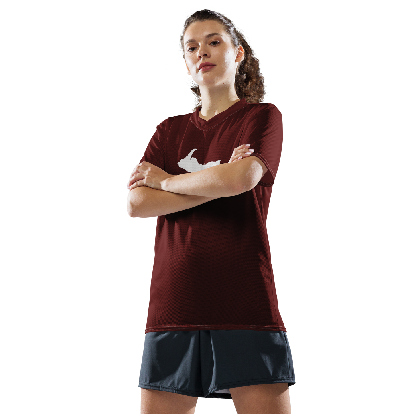 Michigan Upper Peninsula Soccer Jersey (w/ UP Outline) | Unisex - Cherrywood Color