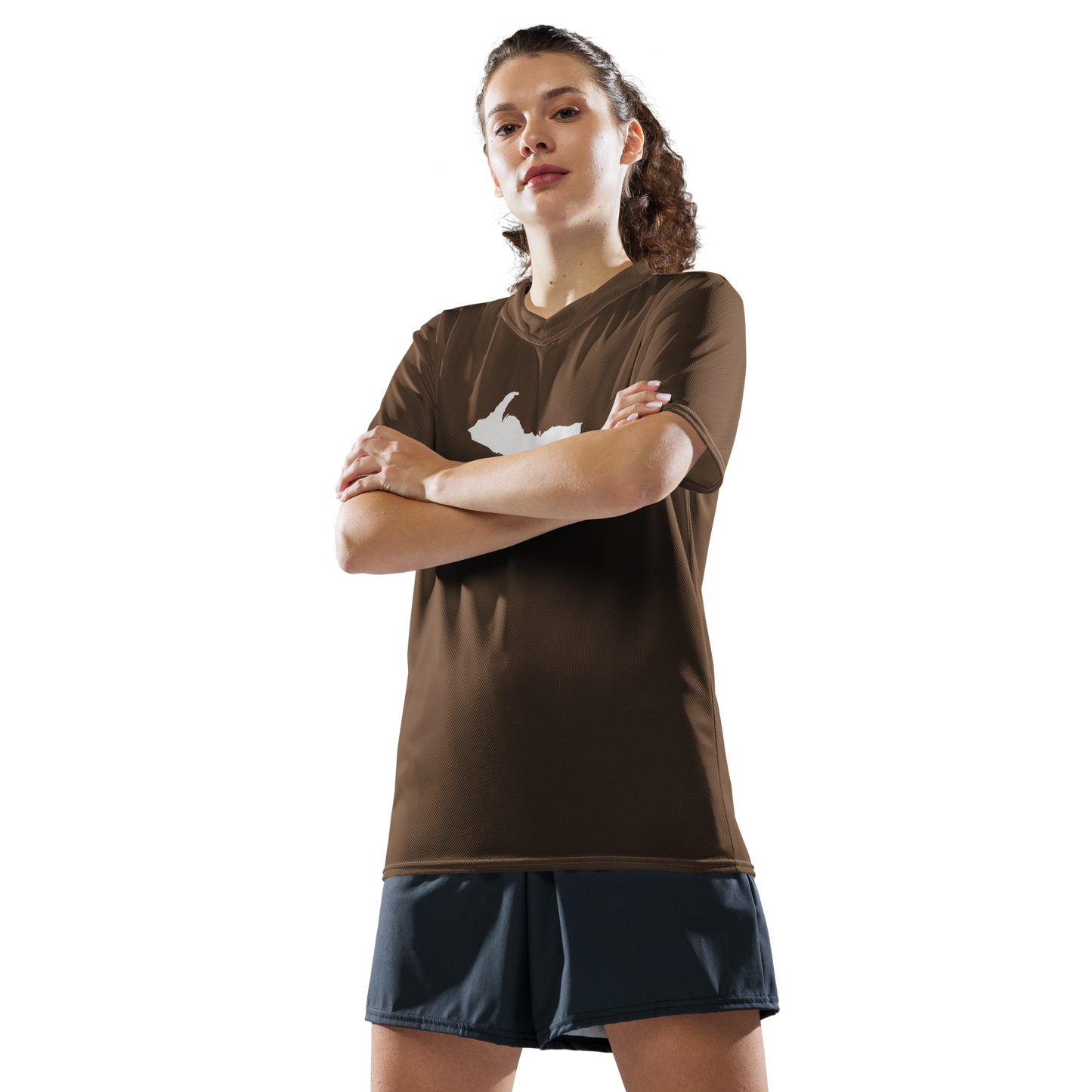 Michigan Upper Peninsula Soccer Jersey (w/ UP Outline) | Unisex - Coffee Color