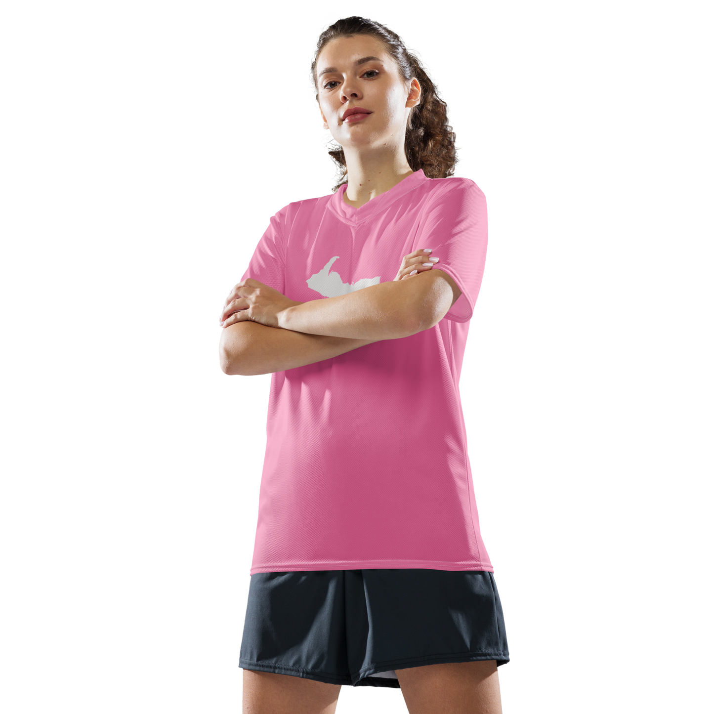 Michigan Upper Peninsula Soccer Jersey (w/ UP Outline) | Unisex - '67 Caddie Pink