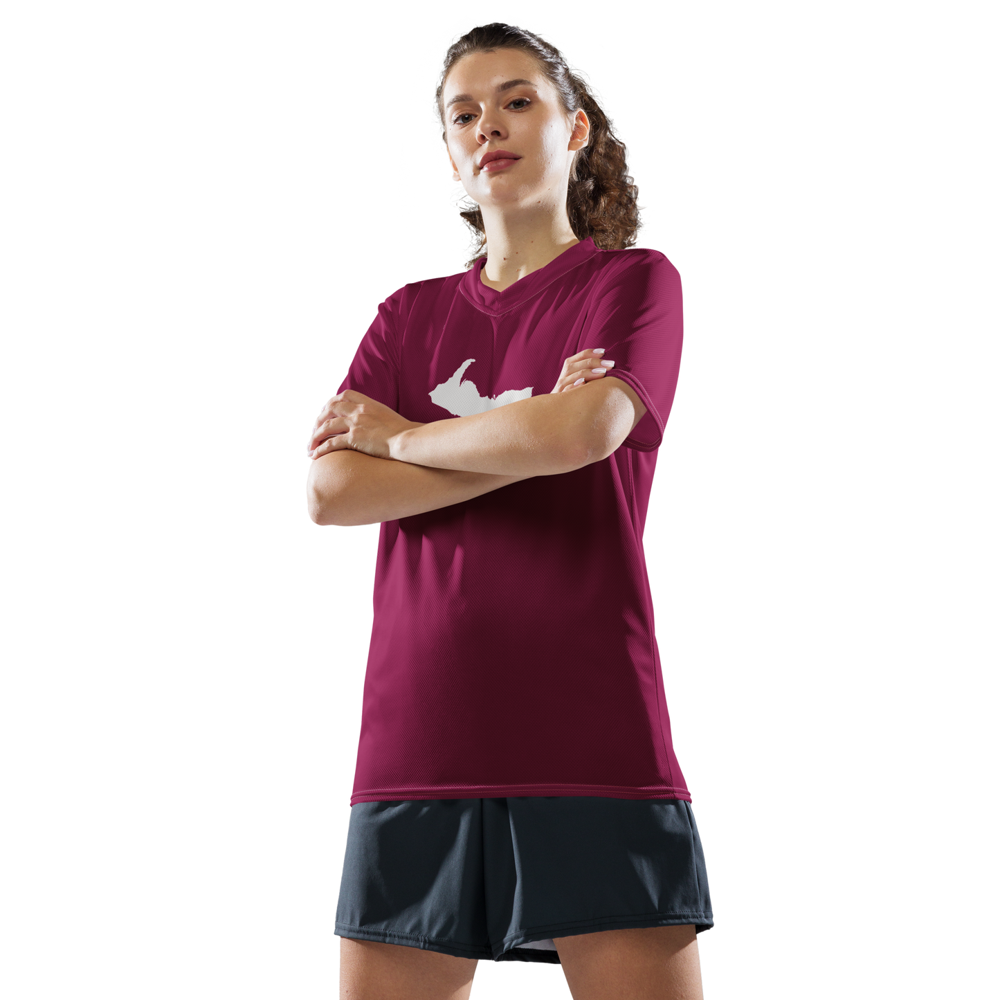 Michigan Upper Peninsula Soccer Jersey (w/ UP Outline) | Unisex - Ruby Red