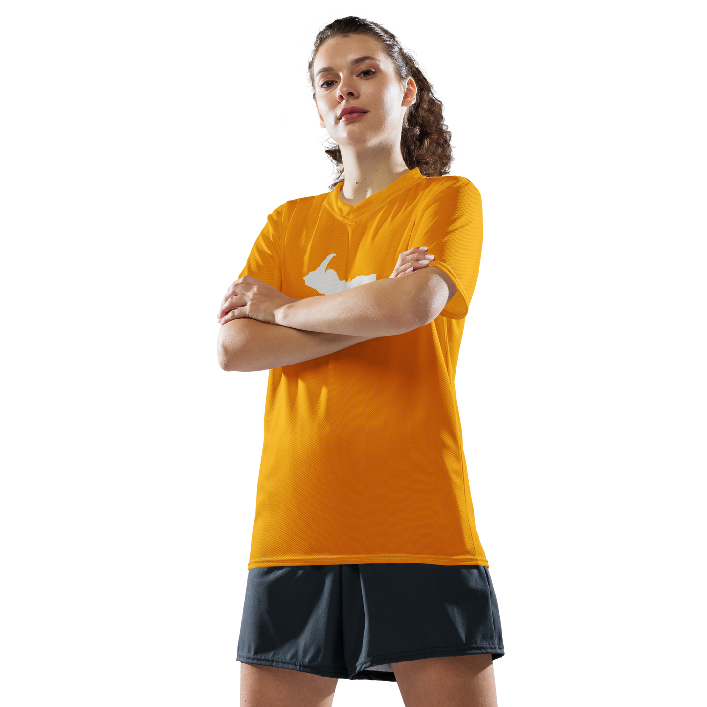 Michigan Upper Peninsula Soccer Jersey (w/ UP Outline) | Unisex - Birch Bark Orange