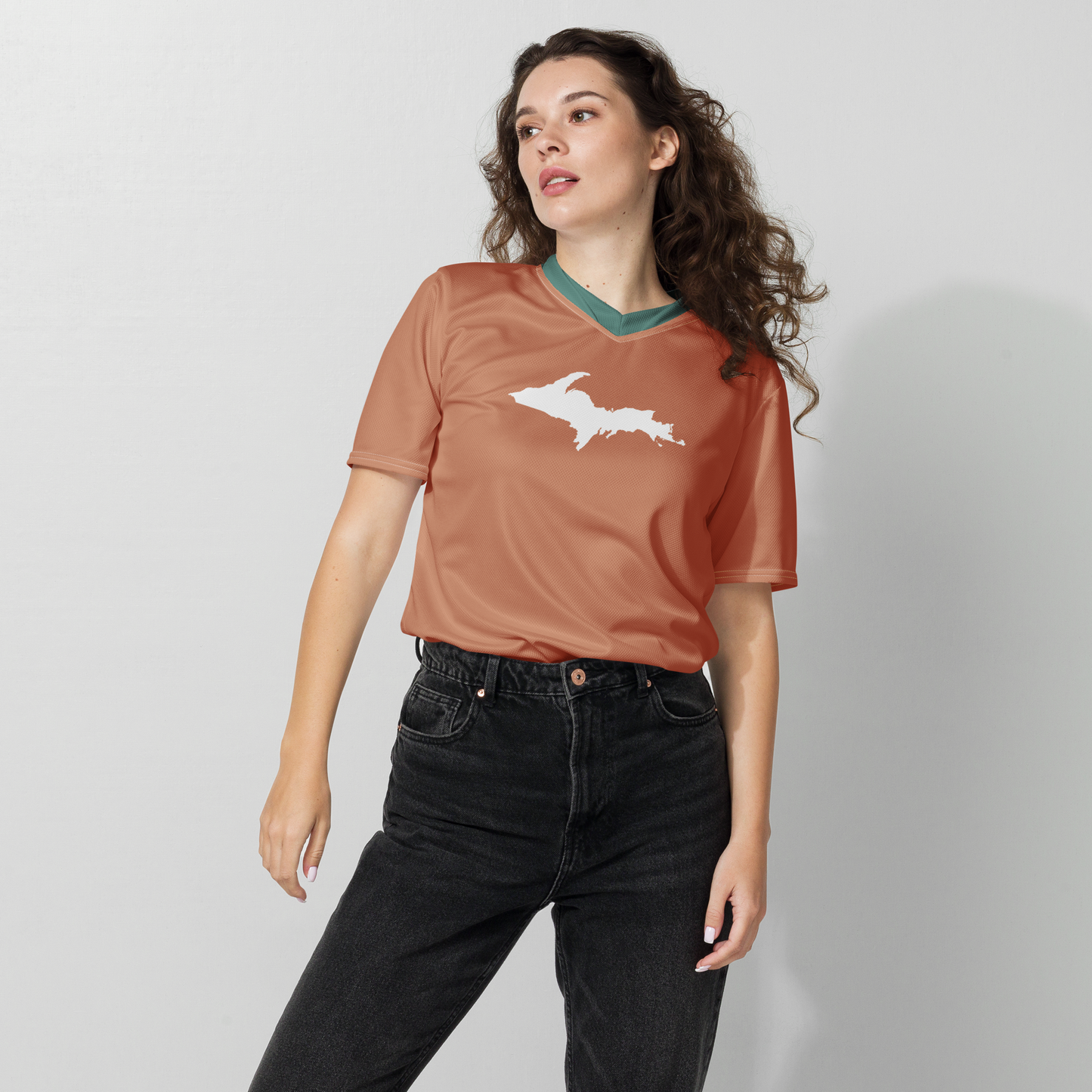 Michigan Upper Peninsula Soccer Jersey (w/ UP Outline) | Unisex - Copper Color