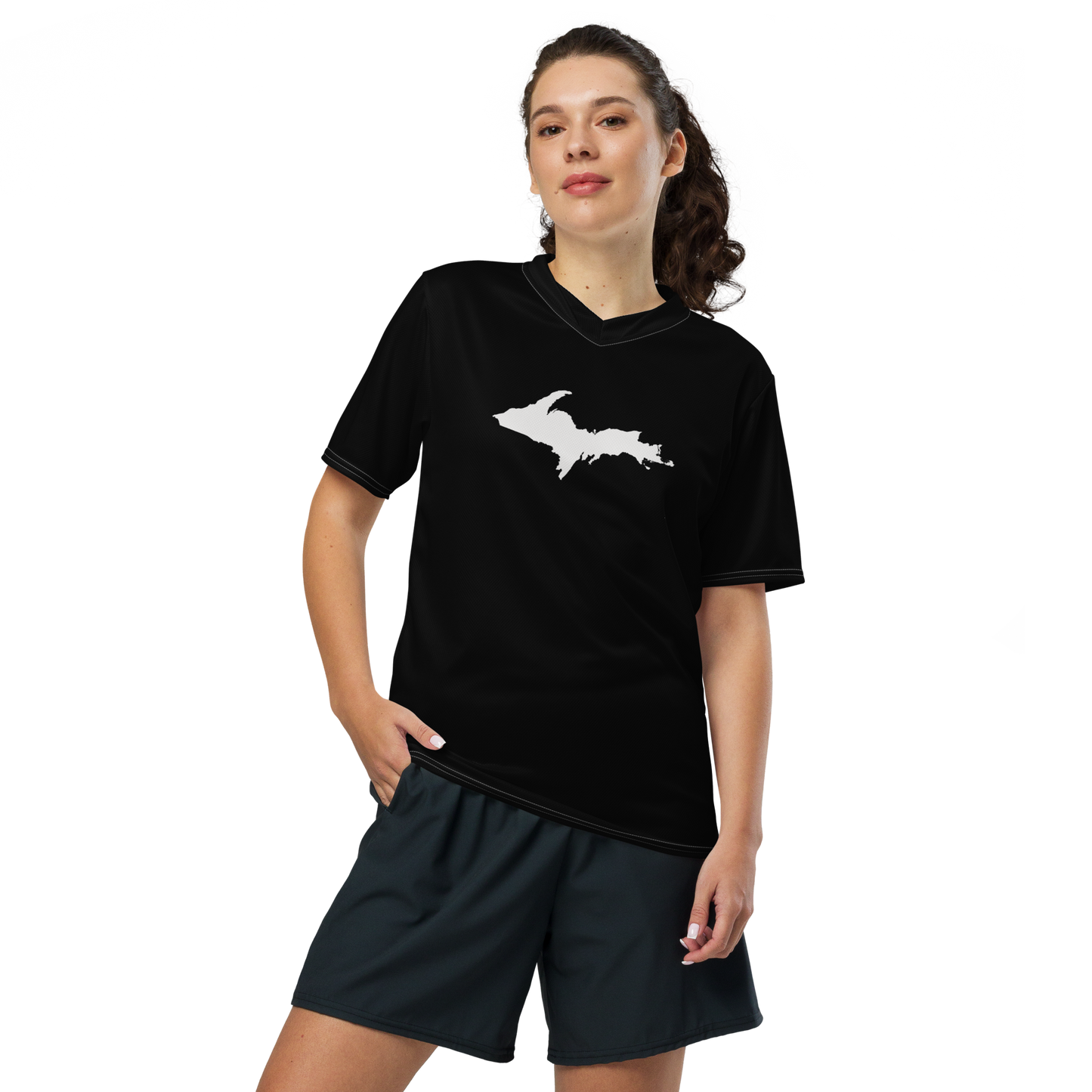 Michigan Upper Peninsula Soccer Jersey (w/ UP Outline) | Unisex - Black